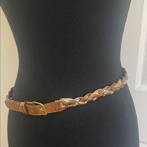 Vintage Tri- Coor Braided Leather Belt with metallic Gold bronze silver S
